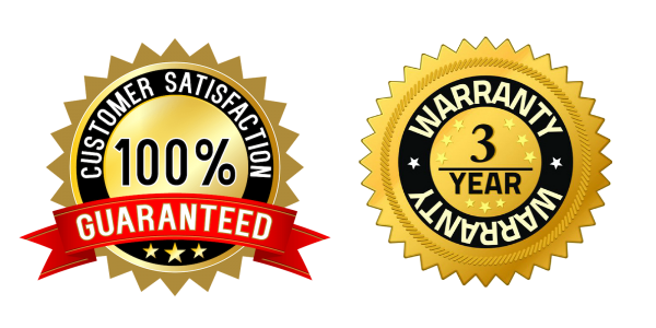 3-Year Warranty, 100% Guarantee badges